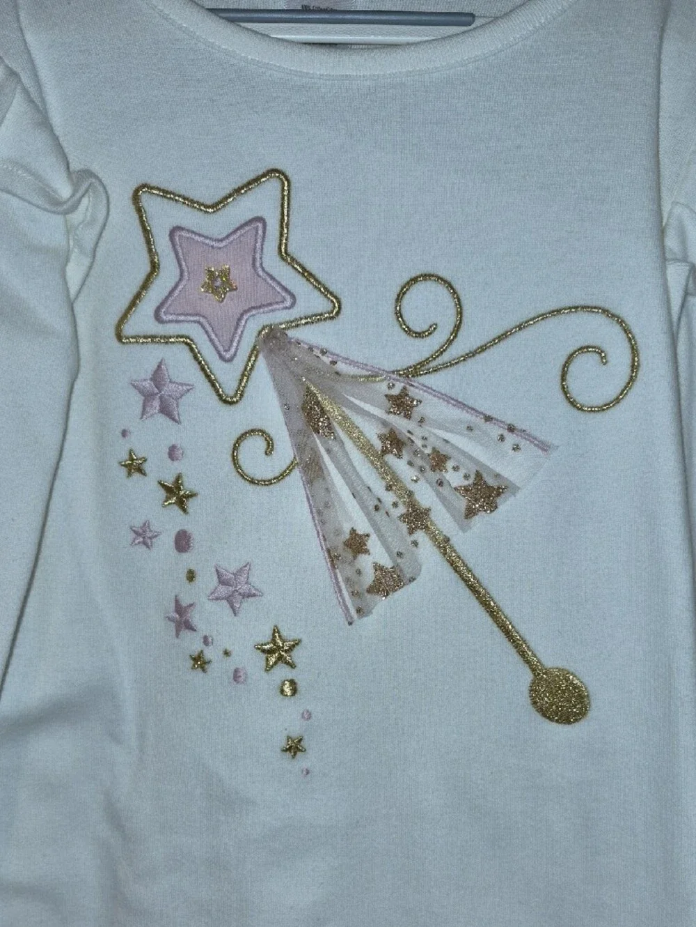 Gymboree Cream Long-Sleeve Top with Pink & Gold Star Wand